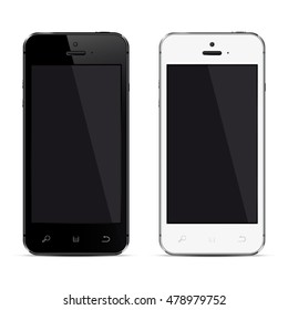 Realistic mobile phones with blank screen isolated on white background