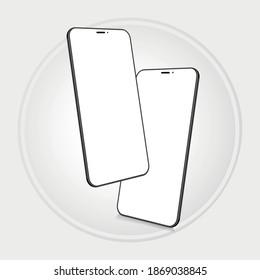 Realistic mobile phones in different angles isolated, Perspective view cell gadget with empty screen for showing ui ux app design or website.