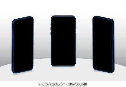 Teléfonos móviles realistas en diferentes ángulos aislados, vista perspectiva gadget de celda con pantalla vacía para mostrar el diseño de ui ux app o sitio web.