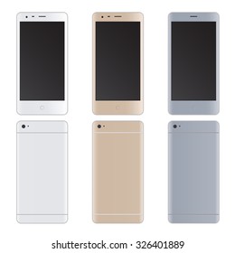 Realistic mobile phones set with blank screen isolated on white, Vector