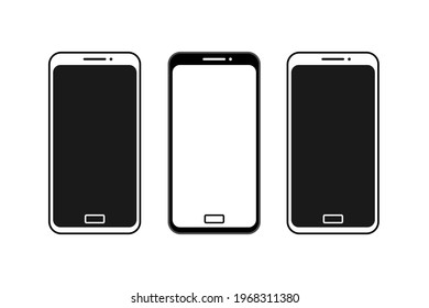 Realistic mobile smartphone simulator set. White and black display screen Concept of modern digital communication devices. Vector illustration