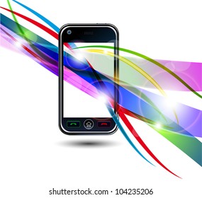 Realistic mobile vector phone with bright lines