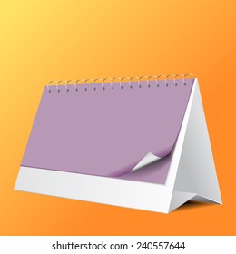 Realistic mock up of calendar with color background. Vector.