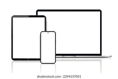 Realistic mock up computer, laptop, tablet, phone