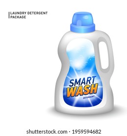 Realistic mock up of container for liquid detergent with designed etiquette. Detergent package.