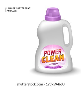 Realistic mock up of container for liquid detergent with designed etiquette. Detergent package.