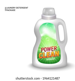 Realistic mock up of container for liquid detergent with designed etiquette. Detergent package.