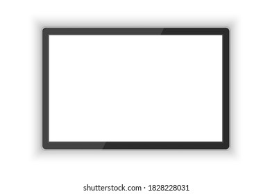 Realistic mock up monitor with blank screen on white background. TV screen model. Slim display. Template for interface design. Vector illustration
