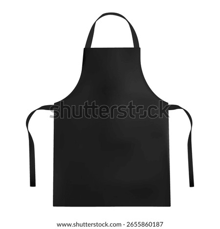 Realistic mockup of black kitchen apron with neck strap and side ties, isolated on white background. Perfect for showcasing branding, cafe uniforms, cooking classes, restaurant staff gear