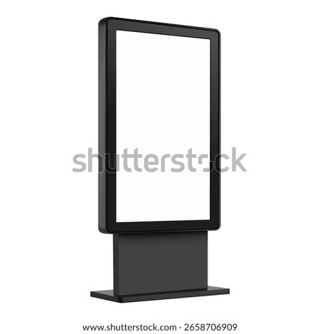 Realistic mockup of a black vertical city lightbox billboard with blank screen. Isolated advertising display template for urban signage, poster, or interactive digital content