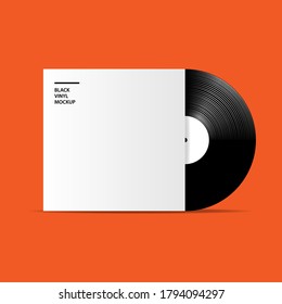 Mockup realista plantilla de diseño de vinilo negro sobre fondo naranja