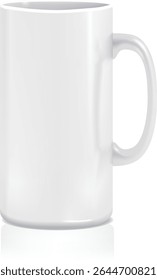 Realistic mockup of a blank white ceramic coffee mug with handle, isolated on white background with soft shadow. Ideal for showcasing branding, logo design, sublimation, or promotional artwork