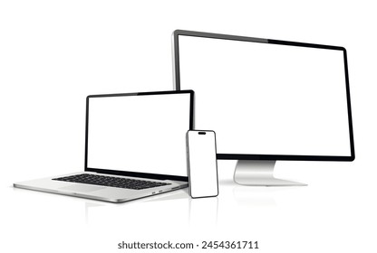 Realistische Mockup-Computer, Laptop, Handy