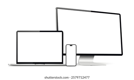 Realistic mockup computer screen, laptop, cellphone