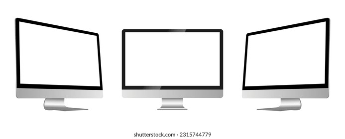 Realistic Mockup computer. Screen monitor display on three sides with blank screen for your design. Vector EPS 10 