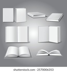 a realistic mockup of an empty, blank book, showcasing its open pages and clean layout. Ideal for presentations, it emphasizes creativity and potential for customization.