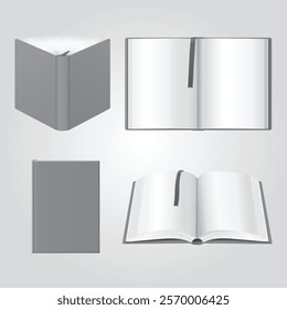 a realistic mockup of an empty, blank book, showcasing its open pages and clean layout. Ideal for presentations, it emphasizes creativity and potential for customization.