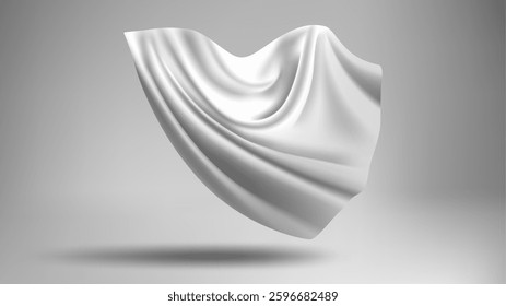 Realistic Mockup Floating White Fabric with Shadows That Emphasize Its Folds and Movement, Easy Color Change Guarantee, Vector Illustration