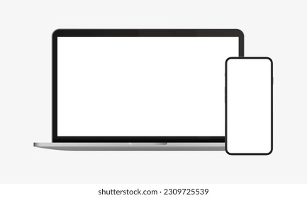 Portátil de simulación realista e icono vector de smartphone.   Aparatos planos, detallados y realistas, se burlan. Plantilla de pantalla de dispositivos digitales. gadgets de colección de vectores.