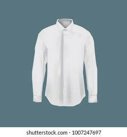 Realistic mockup of men white shirt. Men's business shirt with long sleeves. White variant of template. Clothes in light colors. Template fashion clothes mockup tshirt. Front view. Vector