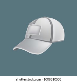 Realistic mockup men's clothes, accessories. Clothes in white color. Beautiful sports cap, baseball cap, youth headdress. Template fashion cloth, accessories, mockup. Front view. Vector illustration