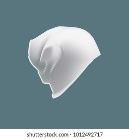 Realistic mockup men's clothes, accessories. Winter clothes in white color. Beautiful modern hat, youth headdress. Template fashion cloth, accessories, mockup. Front view. Vector illustration.