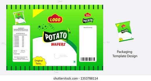 Realistic mockup package of chips package with label insulated foil bags with potato snack, vector illustration - Vector