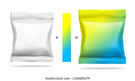 Realistic mockup of pillow pack. Vector illustration isolated on white background, ready and simple to use for your design. Quickly allow you to present your idea or the finished product. EPS10.