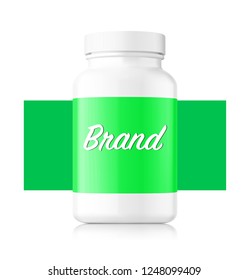 Realistic mockup of a plastic bottle with a green label. Vector illustration isolated on white background. Easy to use for presentation your product, idea, design. EPS10.