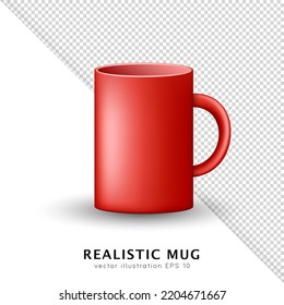 Realistic Mockup Of Red Clean Empty Mug Isolated On Transparent Background. Template Of 3d Ceramic Matte Cup For Printing Logo, Brand. Easy To Change Colors