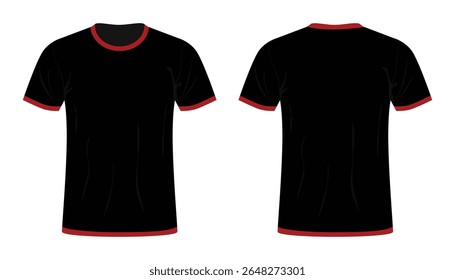 Realistic mockup. short sleeve t shirt. black tshirt silhouette isolated on white background. black sports T shirt. vector illustration