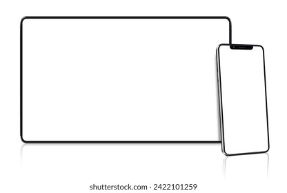 Realistic mockup tablet and smartphone with empty screens. Phone and tablet mockup.