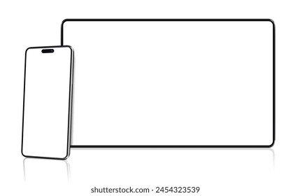 Realistic mockup tablet and smartphone with empty screens. Phone and tablet mockup.