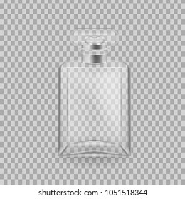Realistic mock-up, template of flacon spray. Cosmetic spray, mockup design perfume, cologne. Care of female beauty. Cosmetic ads template. Realistic mock-up, transparent. Vector illustration.