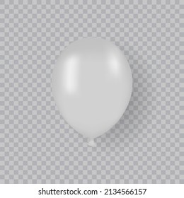 Realistic Mockup White Balloon on Transparent Background. Single 3d Grey Air Ball. Round Ballon Mock Up for Birthday, Party, Anniversary, Festive. Isolated Vector Illustration.