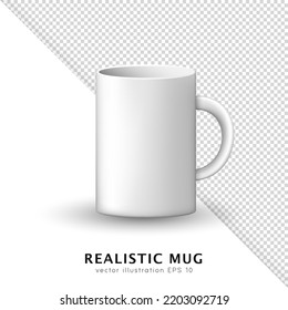 Realistic mockup of white clean empty mug isolated on transparent background. Template of 3d ceramic matte cup for printing logo, brand. Easy to change colors