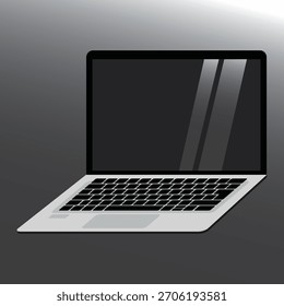 Realistisches Modell Laptop einzeln auf dunklem Hintergrund. Öffnen Sie das tragbare Notebook, die Tastatur und das LSD-Display. IT - Informationstechnologie. Vektorgrafik EPS 10.
