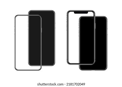 Realistic model of a modern smartphone with a blank screen. Minimal layout for your advertisement, text, promotion, apps or hand holding.