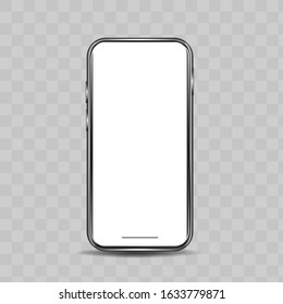 Realistic model phone with a blank display on a transparent background. Smartphone screen view. Mobile phone template.