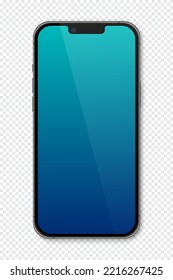 Modelo realista de smartphone. Burla de Smartphone. Vista frontal del dispositivo. Teléfono móvil 3D con sombra. Ilustración del vector