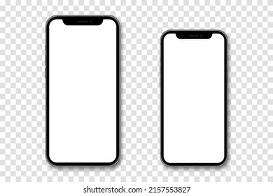 Modelos realistas de smartphone. Teléfono móvil 3D con sombra. Colección de simulación de smartphone. Vista frontal del dispositivo. Ilustración del vector