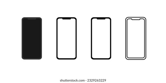 Modelos realistas de smartphone con diferentes pantallas. Colección de simulación de smartphone. Ilustración vectorial. 