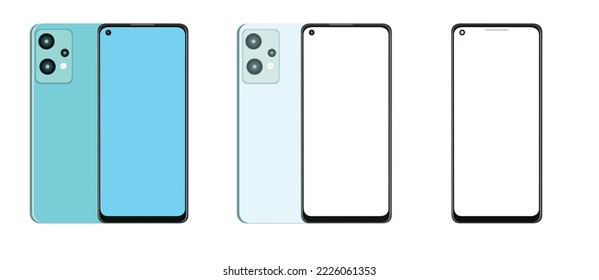 Realistic models smartphone with transparent screens. Smartphone mockup collection. Device front view. 3D mobile phone with shadow on transparent background - stock vector.