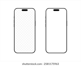 Realistic models smartphone with transparent screens. Smartphone mockup collection. Device front view. 3D mobile phone with shadow. Vector 10 eps.