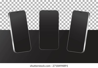 Realistic models smartphone with transparent screens. Smartphone mockup collection. 3D mobile phone on transparent background stock vector. Device front view.