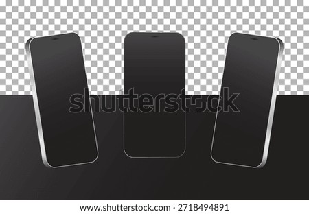 Realistic models smartphone with transparent screens. Smartphone mockup collection. 3D mobile phone on transparent background stock vector. Device front view.