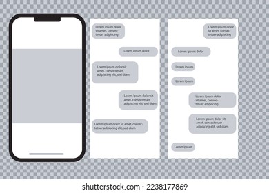 Realistic models smartphone .with chat bubble screnns Device front view. 3D mobile phone with shadow on white background - stock