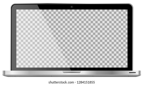 Realistic modern 4k laptop isolated on white background. Empty transparent screen template. Blank copy space on modern mobile computer. Vector illustration