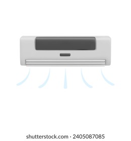 Realistic modern air conditioner on white background. Air heating and cooling equipment for home. Cooling and air supply circuit. Vector illustration in 3d style