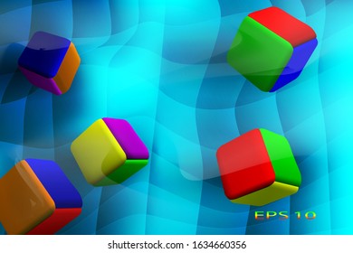Realistic modern background with cubes and some object. 3d vector wallpaper.
